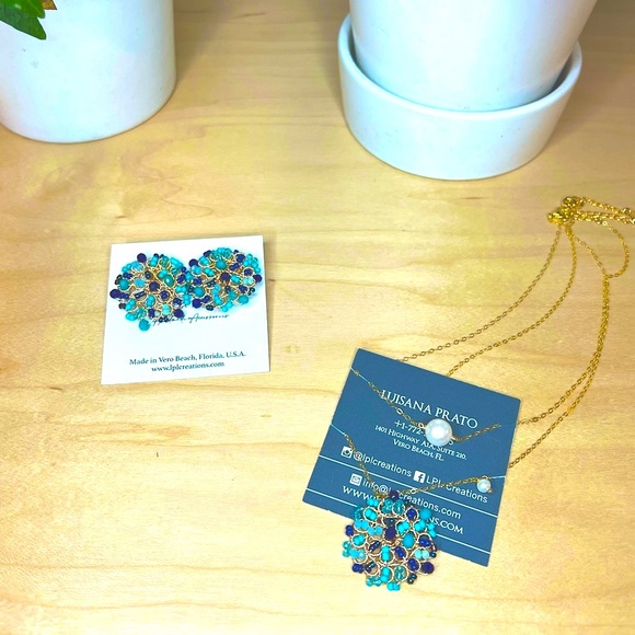 NEW Peacock Statement Earrings and Matching Two Necklace Set LPL Creations - Picture 3 of 10